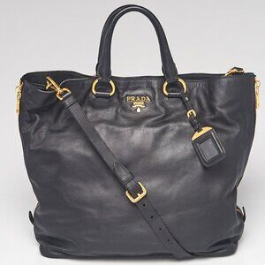 Women's Black Shopping Tote Bag with Gold Hardware